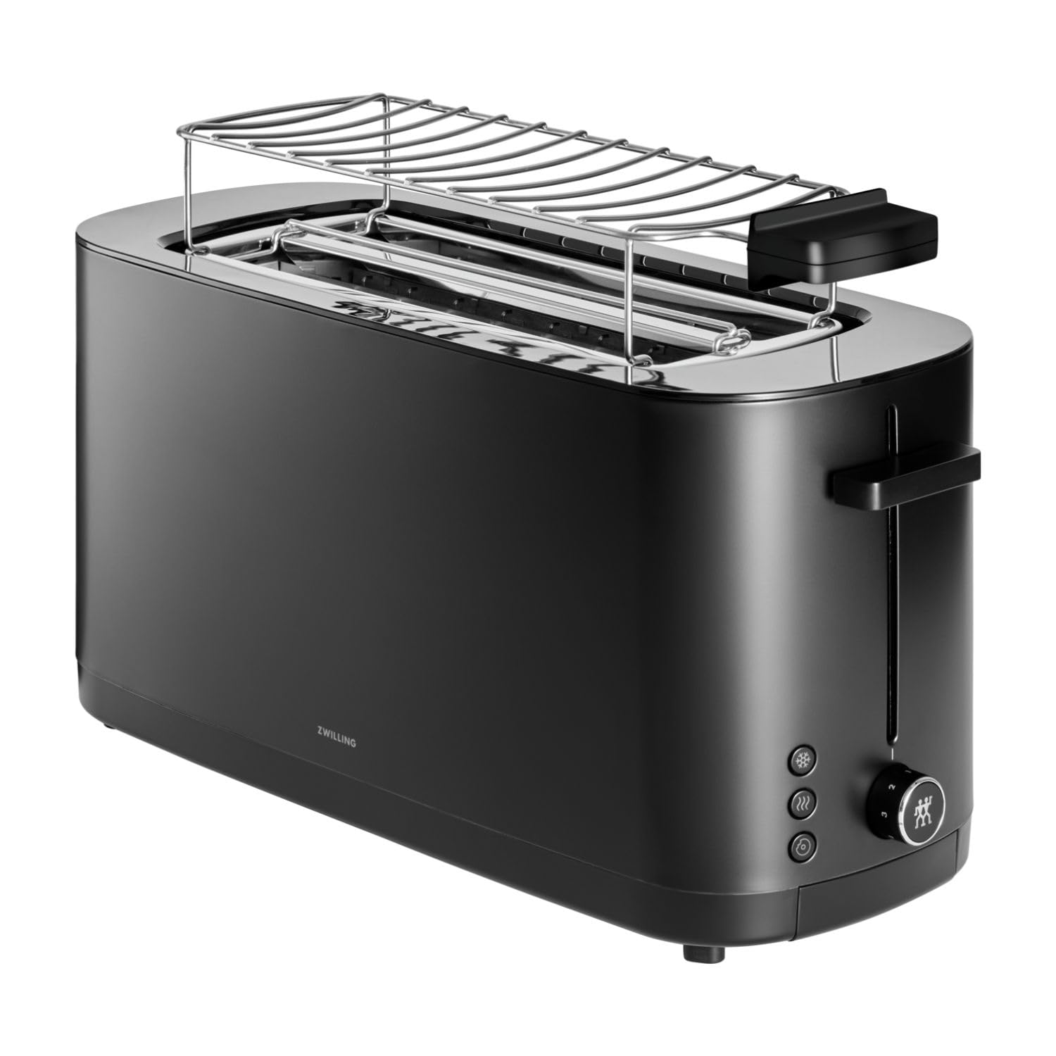 ZWILLING 1026860 Enfinigy Langschlitz-Toaster (Langschlitztoaster, 4 Scheiben, 1800 W, Edelstahl, Schwarz, Br&ouml;tchenaufsatz, Auftaufunktion, Aufw&auml;rmfunktion) 