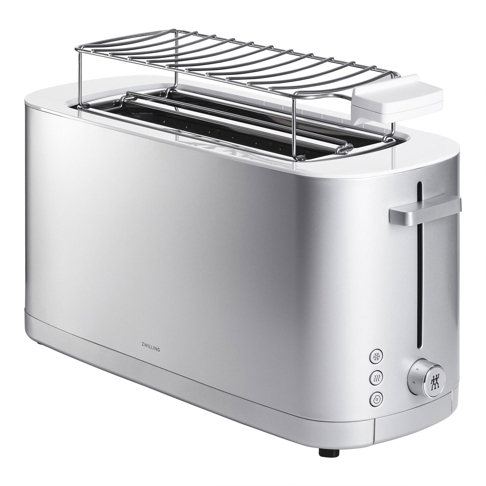 ZWILLING 1005779 Enfinigy Langschlitz-Toaster (Langschlitztoaster, 4 Scheiben, 1800 W, Edelstahl, Silber, Br&ouml;tchenaufsatz, Auftaufunktion, Aufw&auml;rmfunktion) 