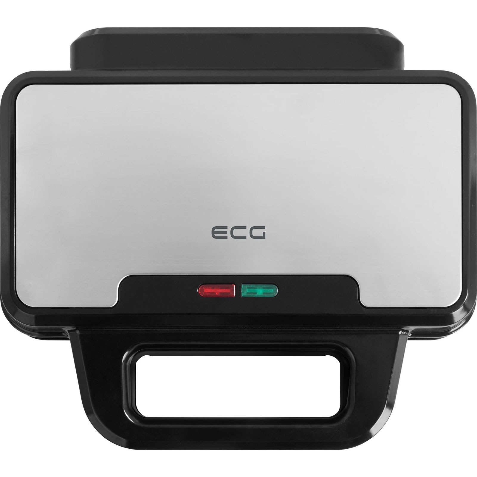 ECG S 2120 Grande Sandwichmaker (4 dreieckige Sandwiches, 900 W, Edelstahl/Schwarz, Antihaftbeschichtung, 2 Kontrollleuchten, Sicherheitsdeckelverriegelung) 
