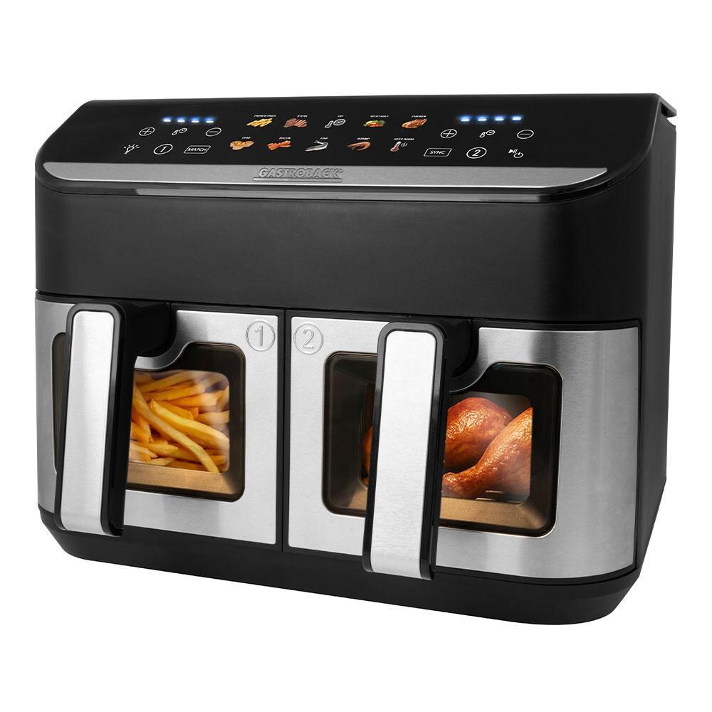 GASTROBACK 42586 Duo Family Doppel-Hei&szlig;luftfritteuse (9 l Fassungsverm&ouml;gen, 2.900 Watt, Timer, Automatikprogramme, Farb-Touch-Display) 