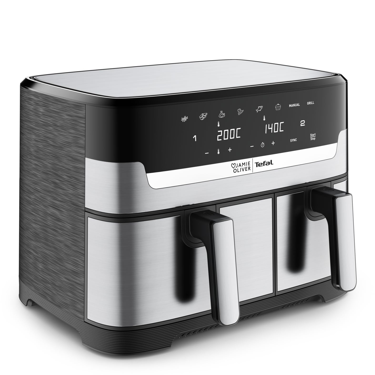 TEFAL EY90JD Jamie Oliver Doppel-Hei&szlig;luftfritteuse (8,3 l F&uuml;llmenge, 2 Gark&ouml;rbe, SYNC-Funktion, 8 Programme, Grillfunktion, LCD-Display) 