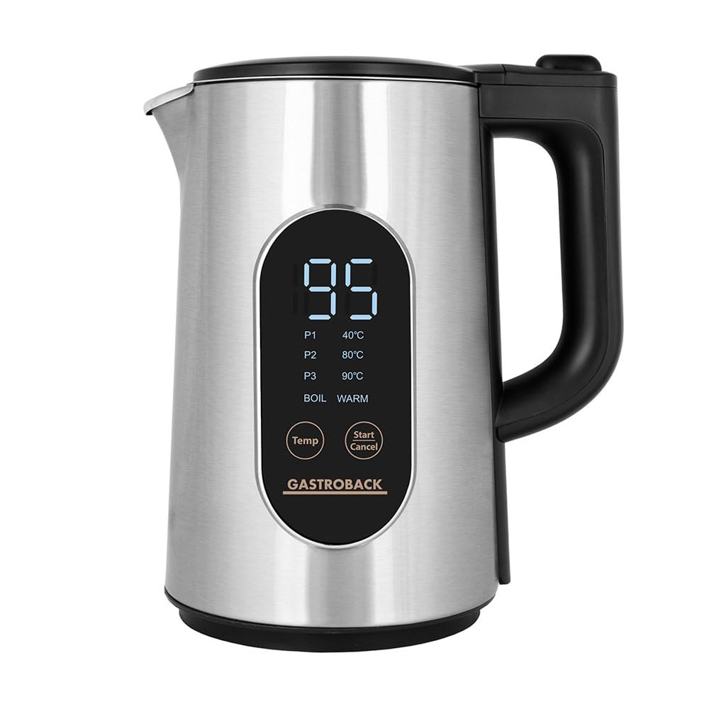 GASTROBACK Cool Touch Express Wasserkocher (3.000 Watt, 1,5 Liter, Temperatureinstellung, Warmhaltefunktion, intelligentes Display, Echtzeit-Temperaturanzeige) 