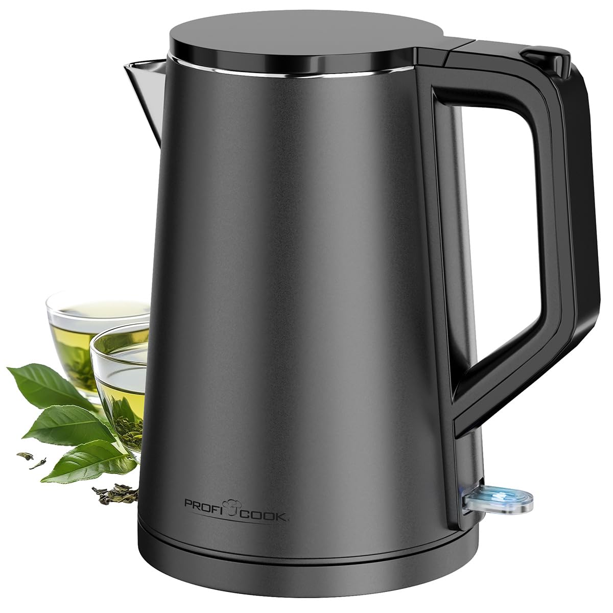 PROFICOOK PC-WK 1290 Wasserkocher (1,5 Liter, 2.200 W, doppelwandiges Thermogeh&auml;use mit hochwertigem Edelstahlbeh&auml;lter, Einhandbedienung, Anthrazit) 