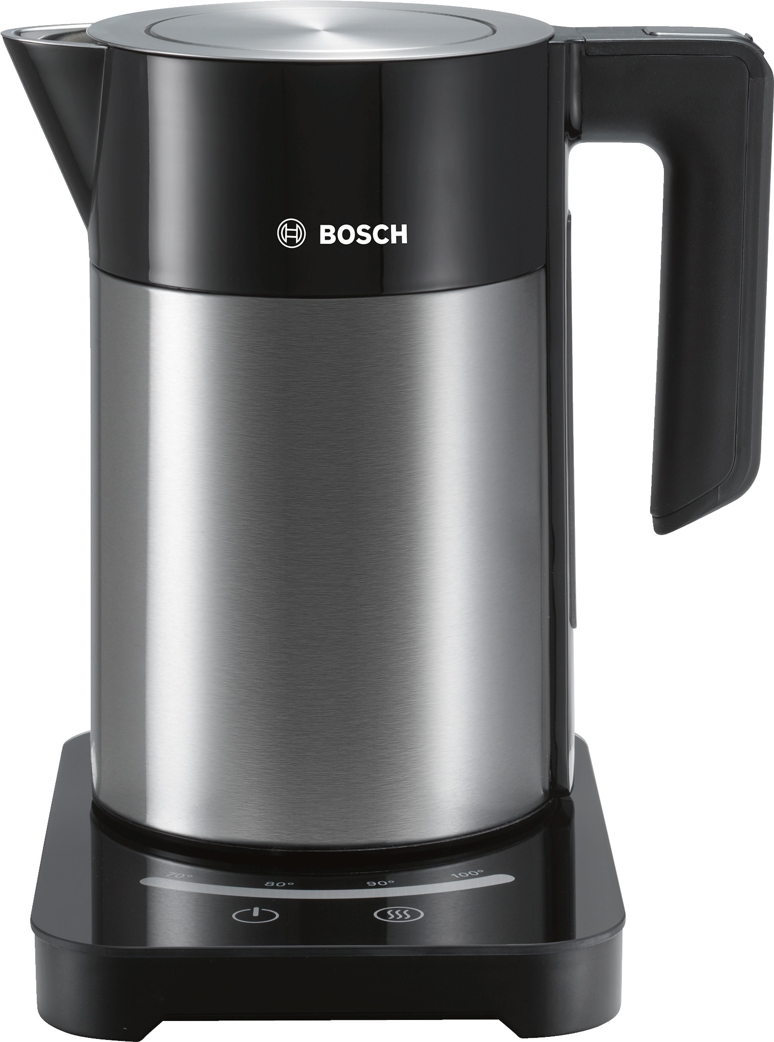 Bosch TWK7203 Wasserkocher 2200W 1,7 Liter Edelstahl/schwarz 7 Temperaturstufen 