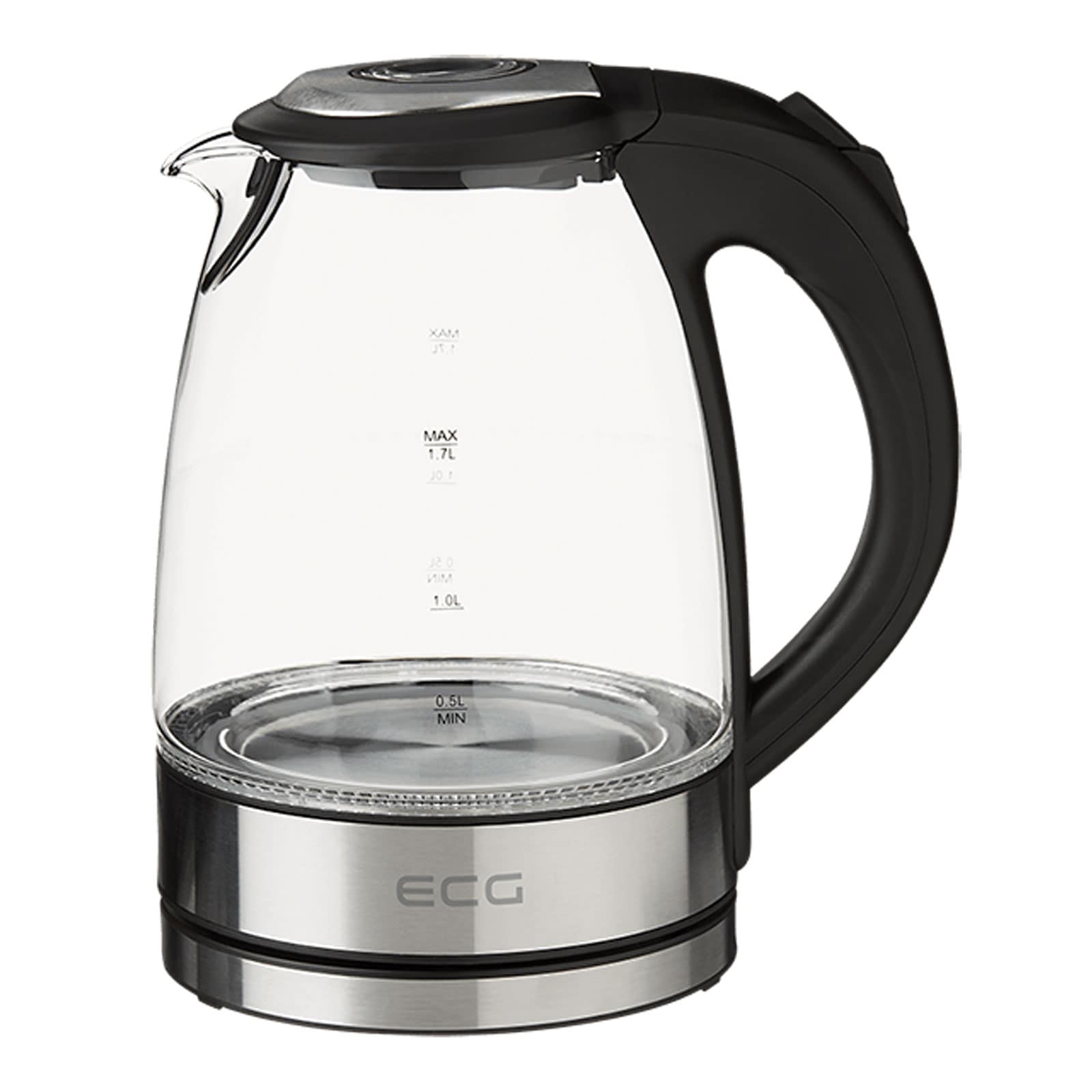 ECG RK 1776 Glas-Wasserkocher Edelstahl / schwarz 