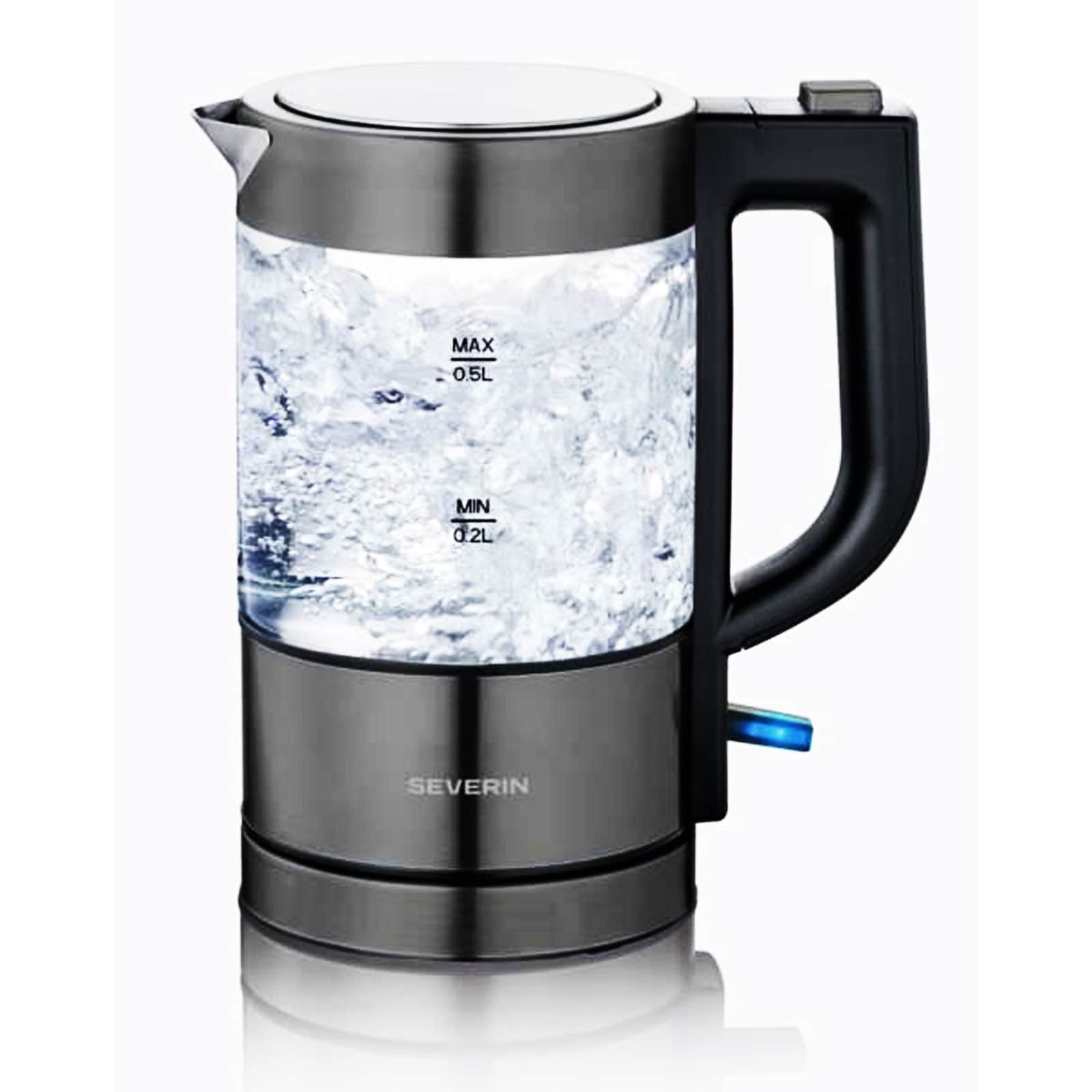 SEVERIN WK 9387 Glas Wasserkocher (0,5 Liter, 1000 W, Glas, transparent/schwarz, keine Temperatureinstellung) 