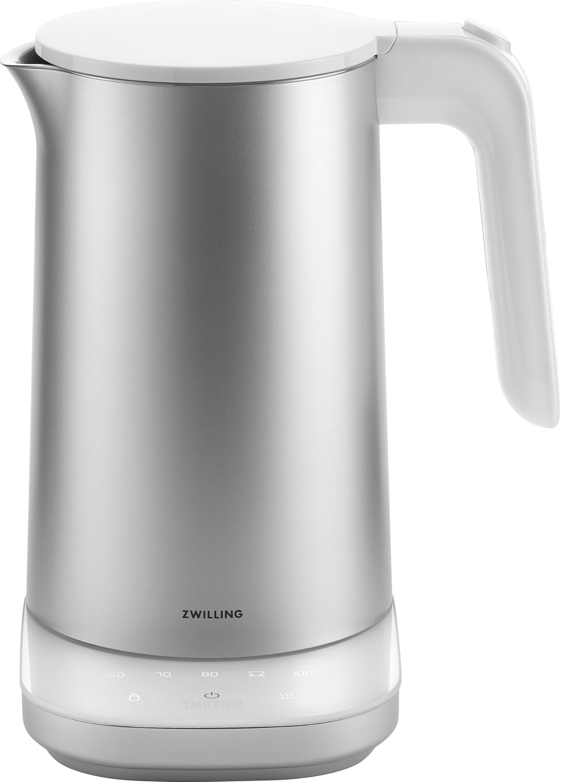 ZWILLING 1027166 Enfinigy Wasserkocher (1 Liter, 1.850 Watt, Kunststoff/Edelstahl, Silber, 6 Temperatureinstellungen, Warmhalten, 360&deg;-Basisstation, Sensor-Touch-Display, Doppelwandgeh&auml;use, 70-Grad-&Ouml;ffnung) 
