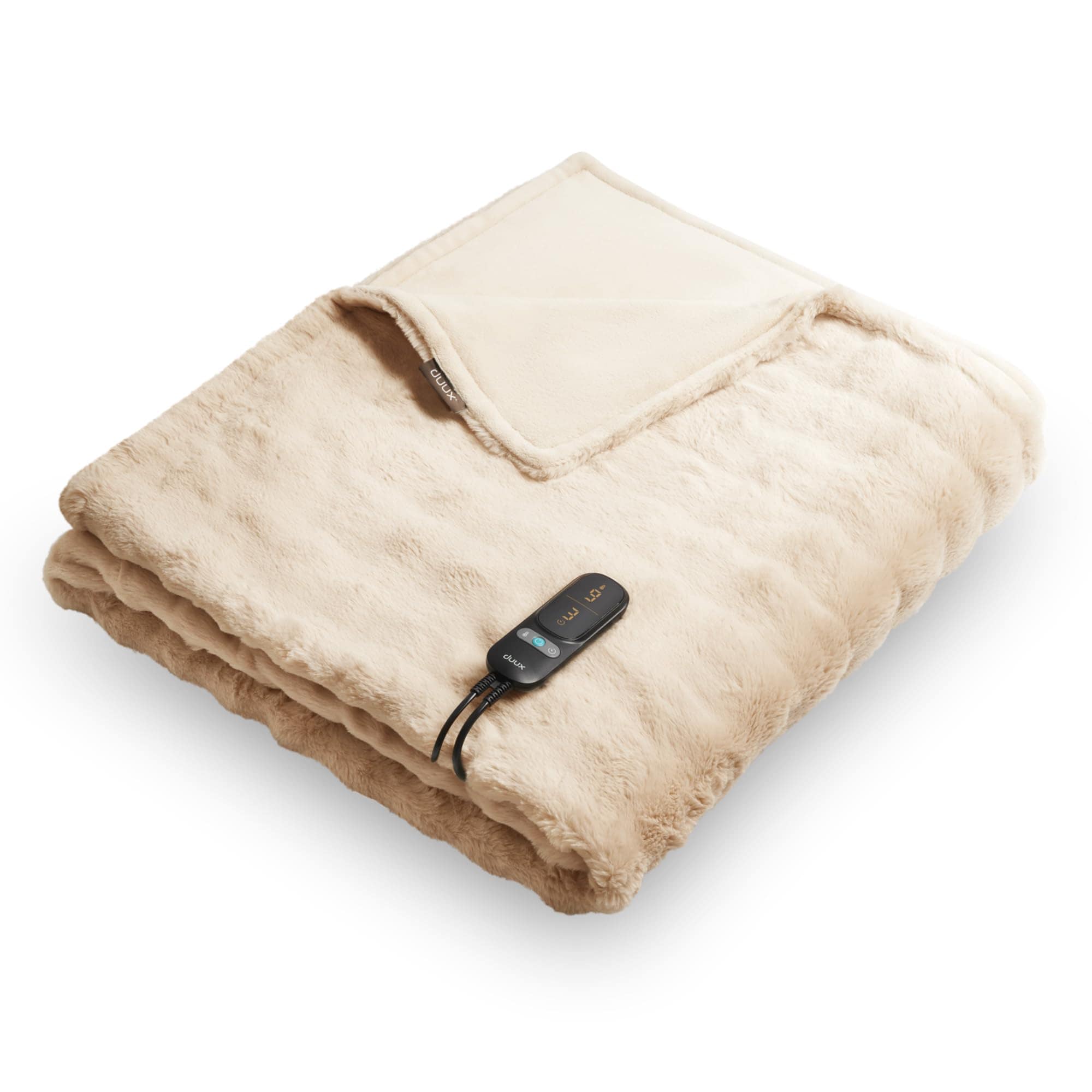 duux Yentl Bubble Beige Heizdecke (9 Heizstufen, 160 Watt, 1-9 Stunden Timer, Maschinenw&auml;sche bei 30 &deg;C, &Uuml;berhitzungsschutz, Kunstfelloberfl&auml;che, 200 x 200 cm) 