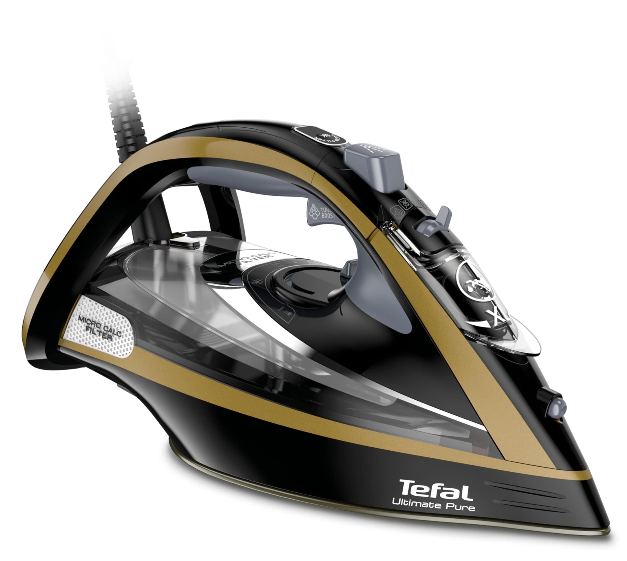 TEFAL FV9847 Ultimate Pure Dampfb&uuml;geleisen (3.200 W Leistung, Durilium Airglide B&uuml;gelsohle, Konstante Dampfleistung 60 g/min, Dampfsto&szlig; 260 g/min, Wassertank 0,35 l, Anti-Tropf) 
