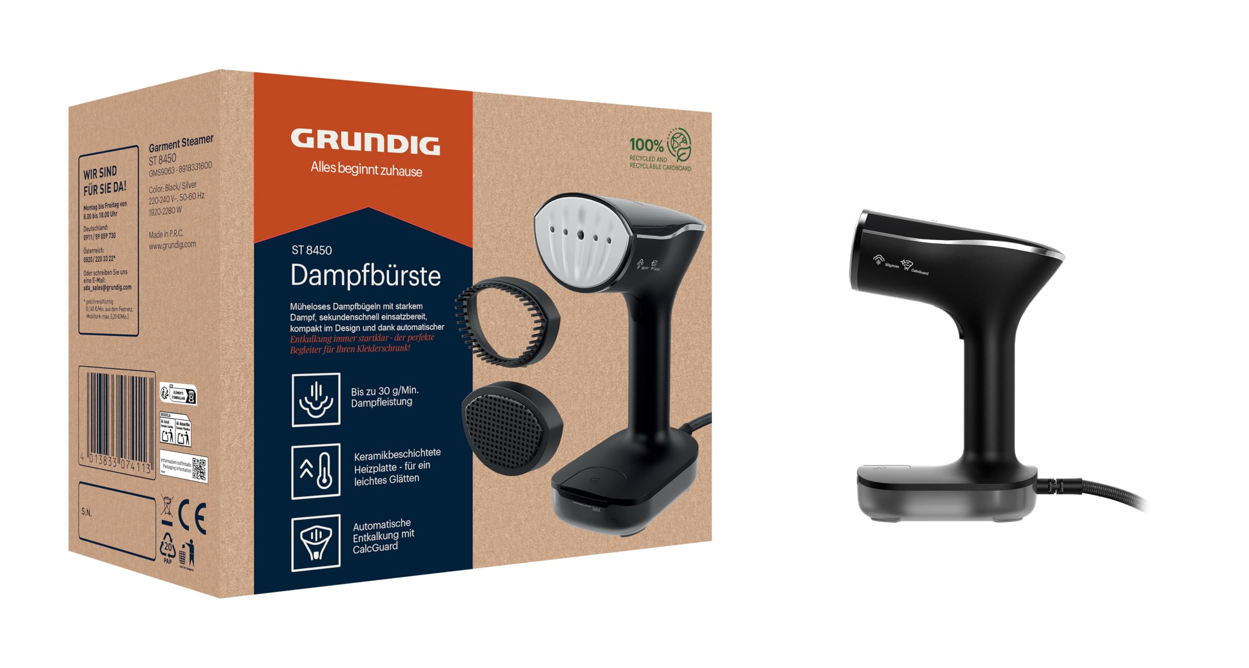 Grundig ST 8450 Dampfb&uuml;rste (2280 Watt, Keramikbeschichtete Heizplatte, 30 g/Min. Dampfleistung, 200 ml Wassertank, 2 m Kabel) 
