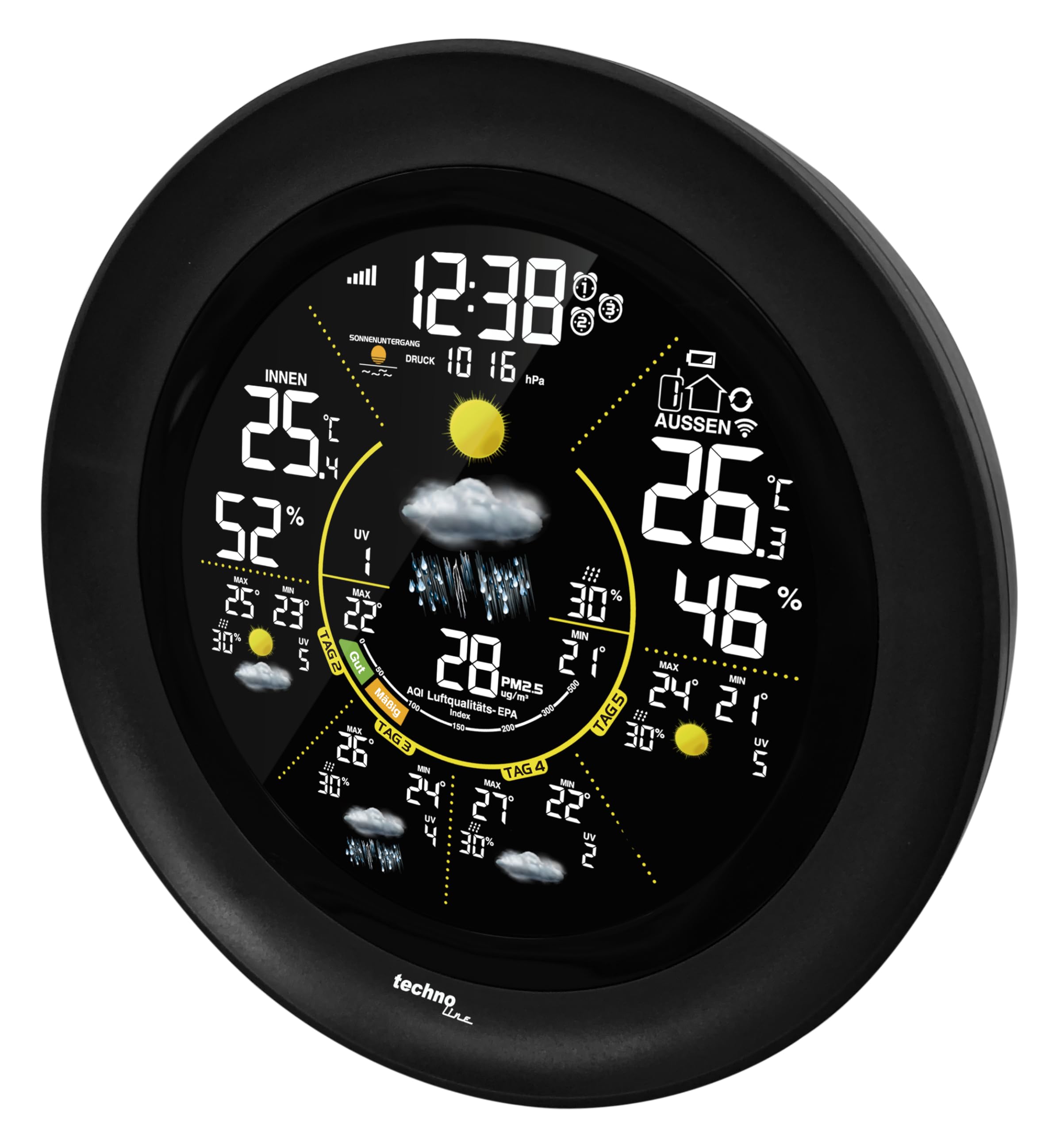 technoline WD 3040 Wetterstation (App-Anbindung, 5-Tage-Vorhersage, Temperatur, Luftfeuchtigkeit, UV-Index) 