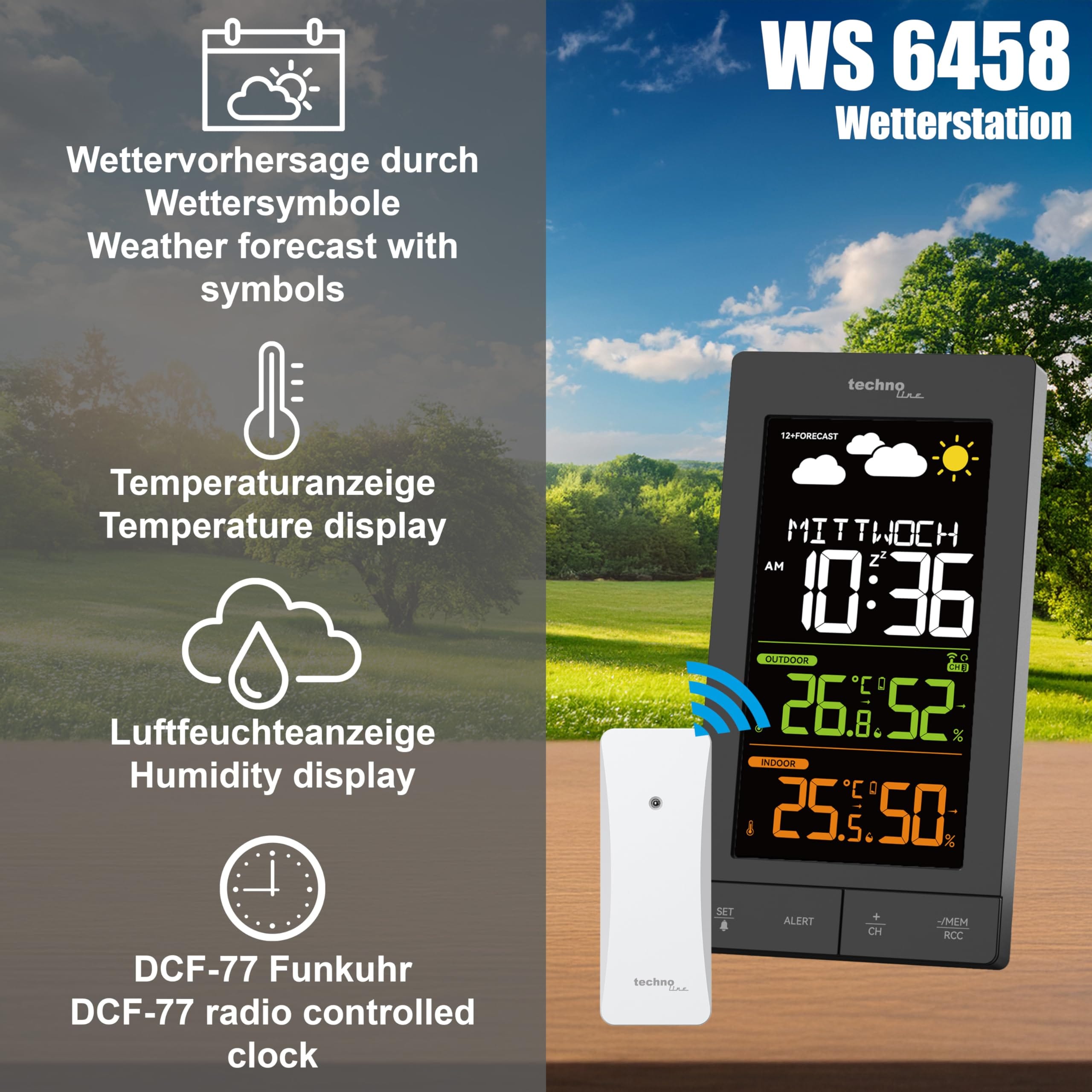 technoline WS 6458 Wetterstation (Wettervorhersage, Innen-/Au&szlig;entemperatur, Luftfeuchtigkeit) 