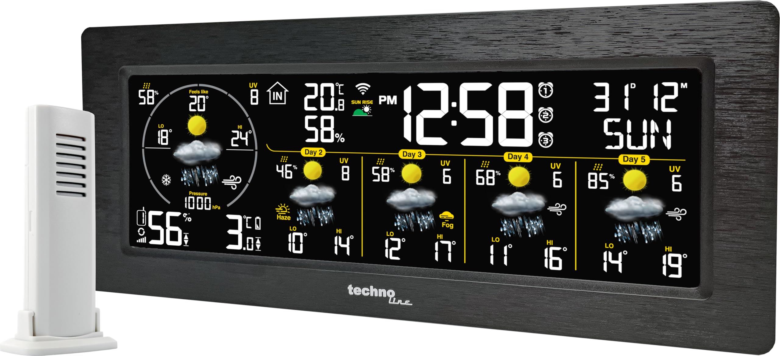 technoline WD 3050 Wetterstation (Wlan, 5-Tage-Wettervorhersage, Farb-LCD, Innen- und Au&szlig;entemperatur, Luftfeuchtigkeit, barometrischer Luftdruck, UV-Index, Niederschlag) 
