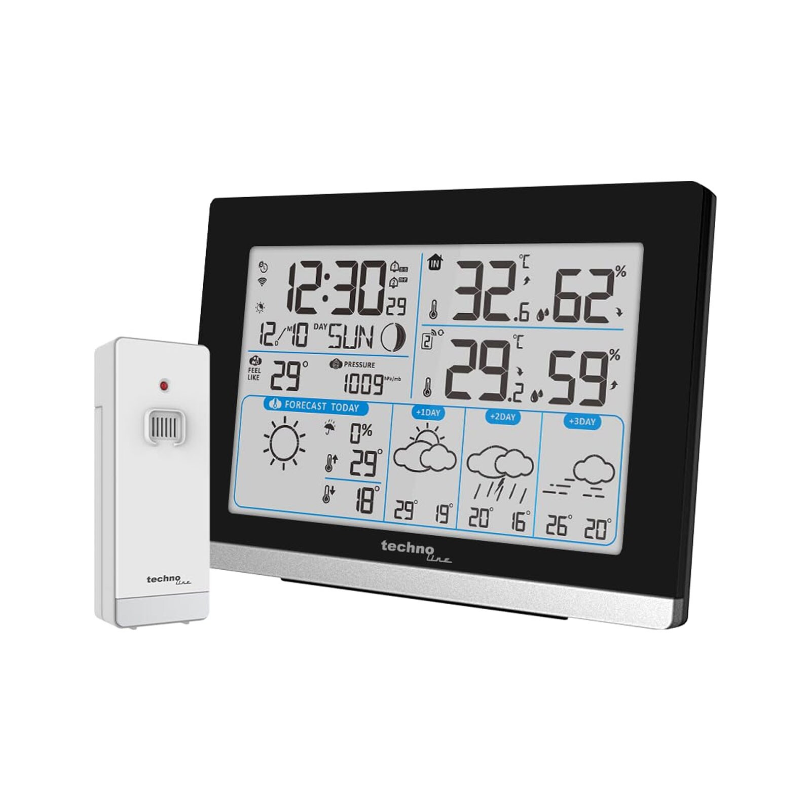 technoline WD 2100 Wetterstation (Innen- und Au&szlig;entemperatur, Luftfeuchtigkeit, Wettervorhersage, H&ouml;chst- und Mindesttemperaturen, barometrischer Luftdruck) 