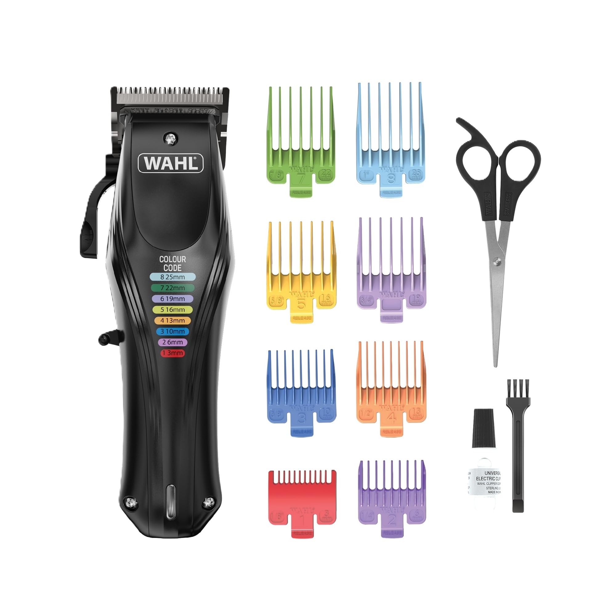 WAHL Colour Pro 3027682 Tierhaarschneider (Akkubetrieb, verstellbarer Hebel f&uuml;r 3 pr&auml;zise Schnittl&auml;ngen (0,8/1,5/1,8 mm), Schnittbreite 40 mm, f&uuml;r feine Details bei Pferden, leichte Pflege von kleinen bis mittelgro&szlig;en Haustieren, Laufzeit bis zu 2 h, 8 far 
