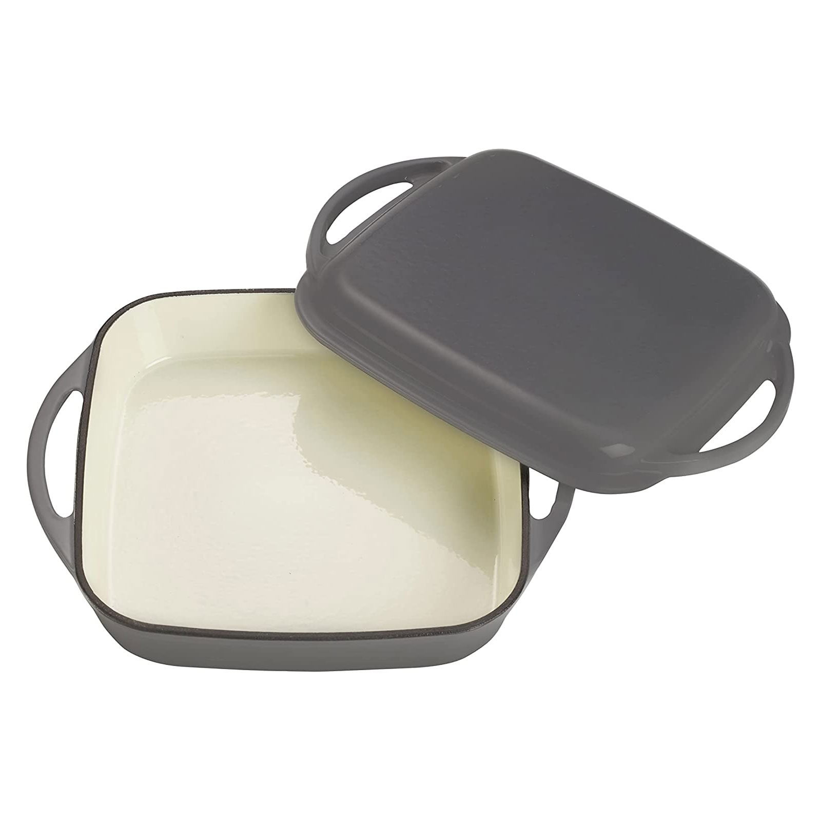 Echtwerk Universalbr&auml;ter 2-in-1 Set Gusseisen Auflaufform mit Deckel Gusseisentopf Emaille-Beschichtung Back&ouml;fen Grill BBQ Induktion Grau 1,5 L 