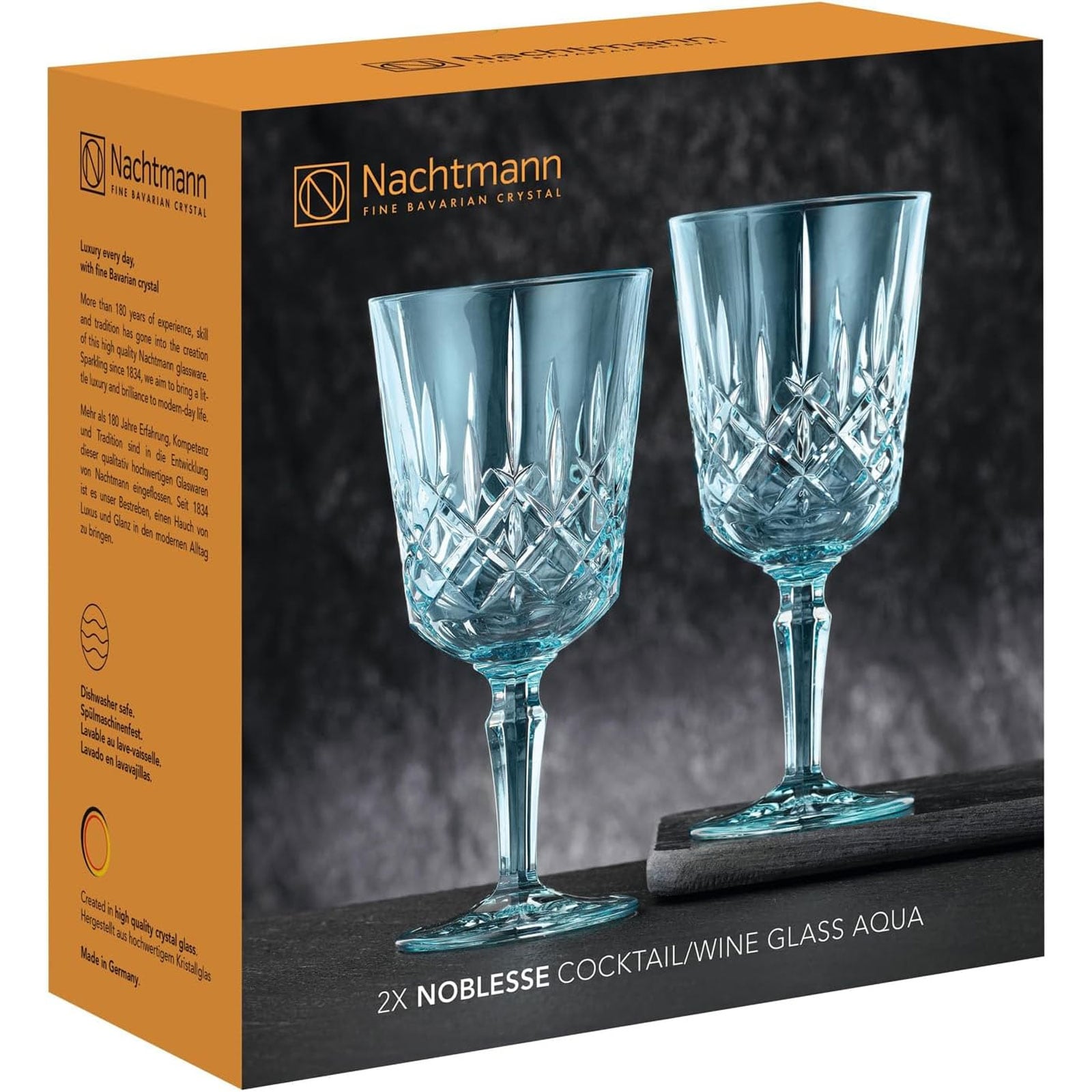 Nachtmann, 2-teiliges Weingl&auml;ser-Set, Blaue Cocktailgl&auml;ser/Weingl&auml;ser, Kristallglas, 355 ml, Aqua, Noblesse Colors, 105219 
