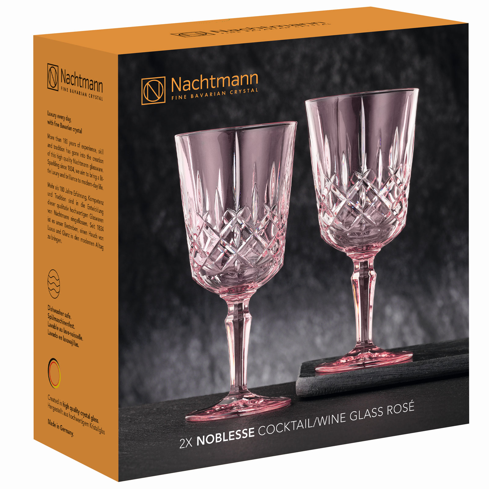Nachtmann, 2-teiliges Weingl&auml;ser-Set, Rosa Cocktailgl&auml;ser/Weingl&auml;ser, Kristallglas, 355 ml, Ros&eacute;, Noblesse Colors, 105218 