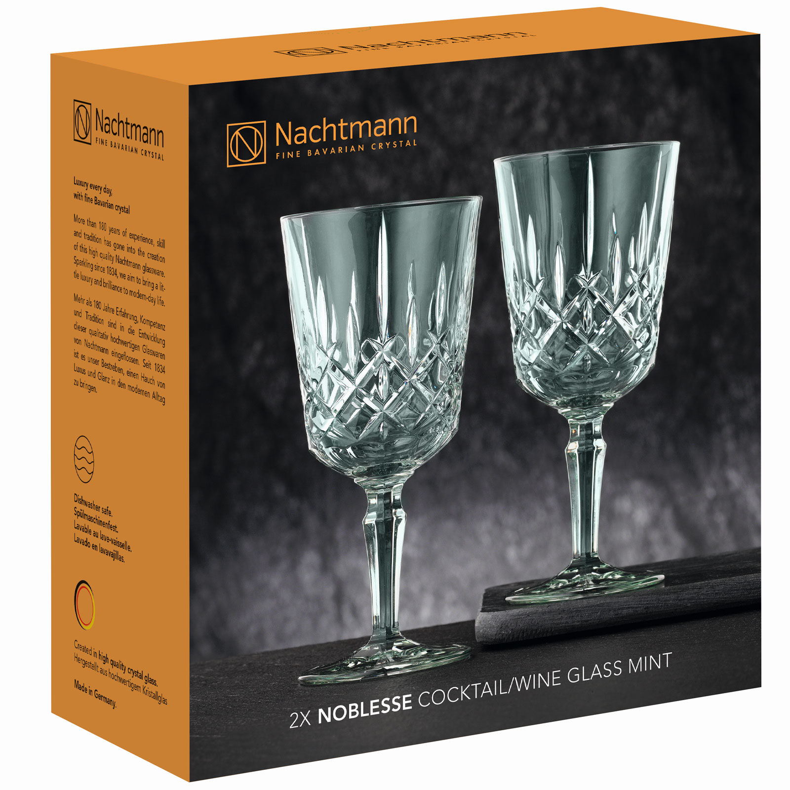 Nachtmann, 2-teiliges Weingl&auml;ser-Set, Gr&uuml;ne Cocktailgl&auml;ser/Weingl&auml;ser, Kristallglas, 355 ml, Mint, Noblesse Colors, 105220 