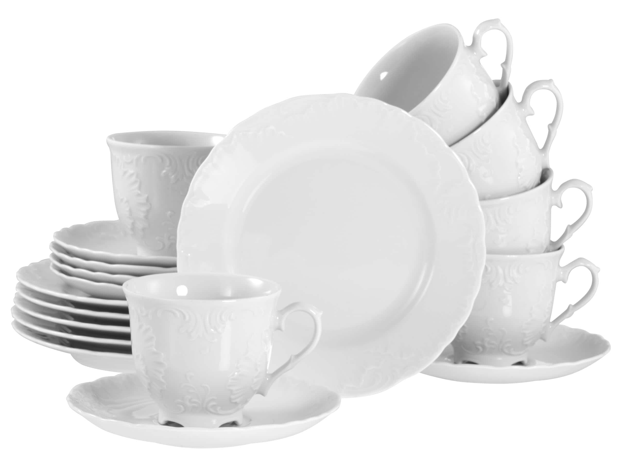CreaTable - 12618 Rokoko Weiss, Kaffeeservice 18-tlg 