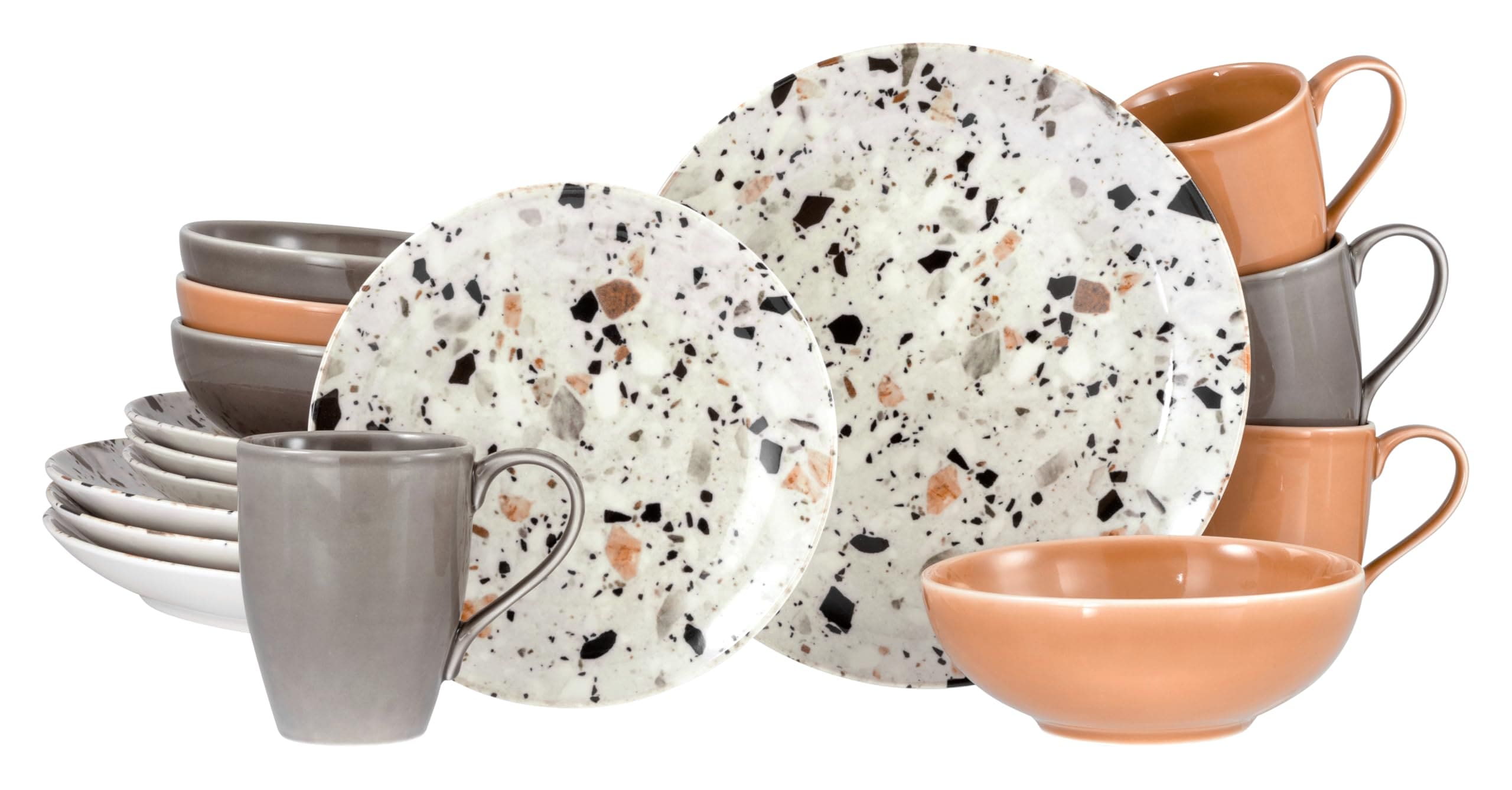 CreaTable Kombiservice 24348 Serie Terrazzo Mix 16-tlg. Geschirrset 4 Personen 