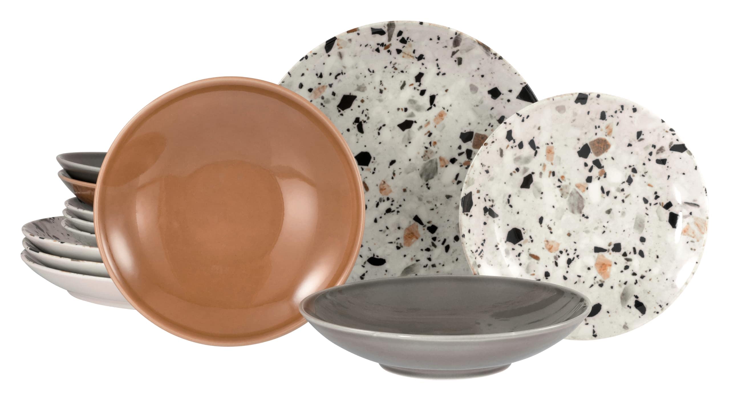 CreaTable Teller Set 24349 Serie Terrazzo Mix 12-tlg. Geschirrset 4 Personen 