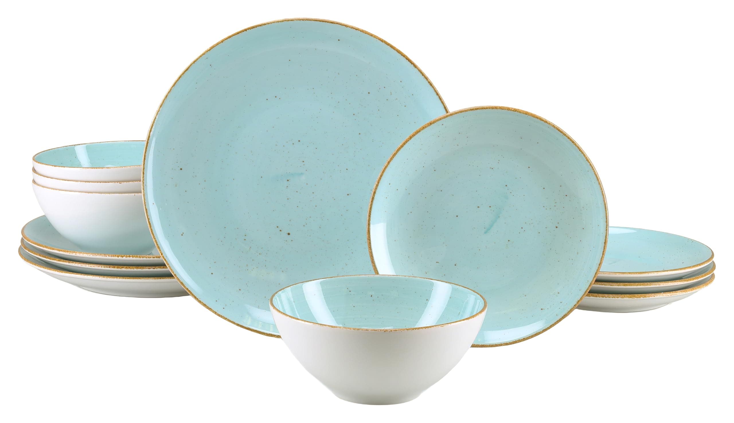 CreaTable - 24807 Vintage Nature Aqua, CreaTable 24807 Serie Vintage Nature Aqua Teller Set 12-tlg 4 Personen12-tlg 