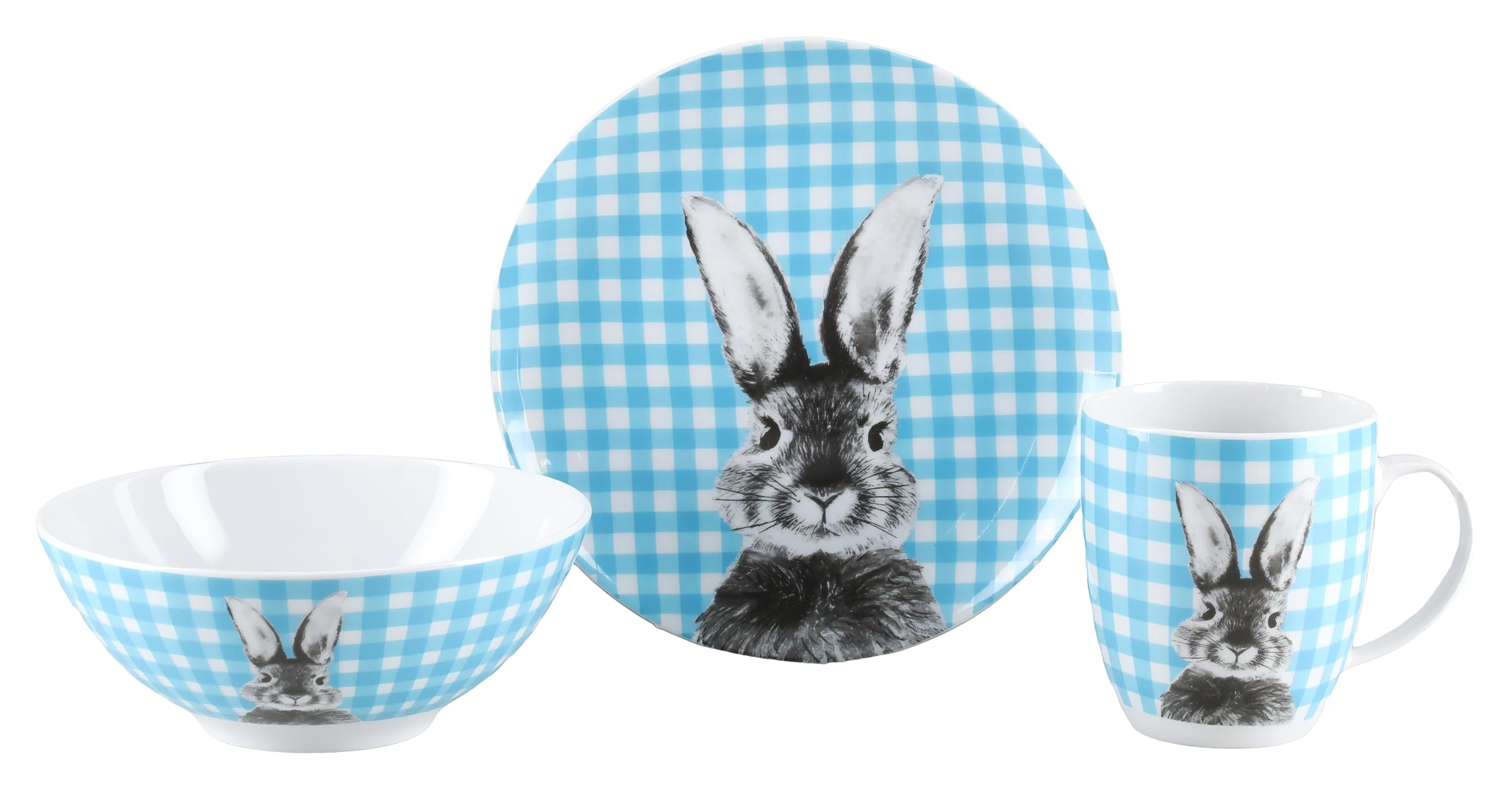 CreaTable 25215 Serie Happy Bunny Blau 3-tlg Oster-Geschirrset aus Porzellan 