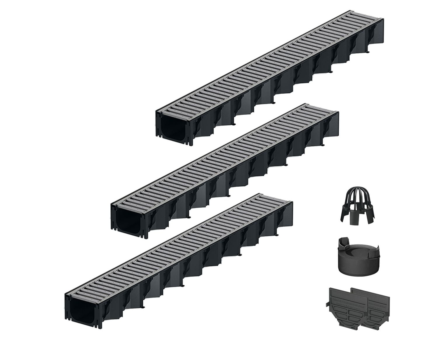 3x1m ACO Self&reg; Hexaline 2.0 Entw&auml;sserungsrinne Stegrost Stahl verzinkt + Ablauf Vertikal 
