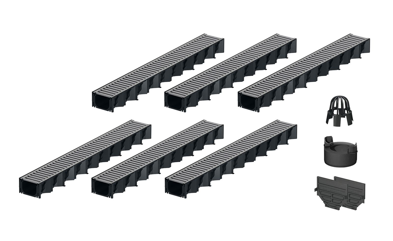 6x1m ACO Self&reg; Hexaline 2.0 Entw&auml;sserungsrinne Stegrost Stahl verzinkt Ablauf vertikal 