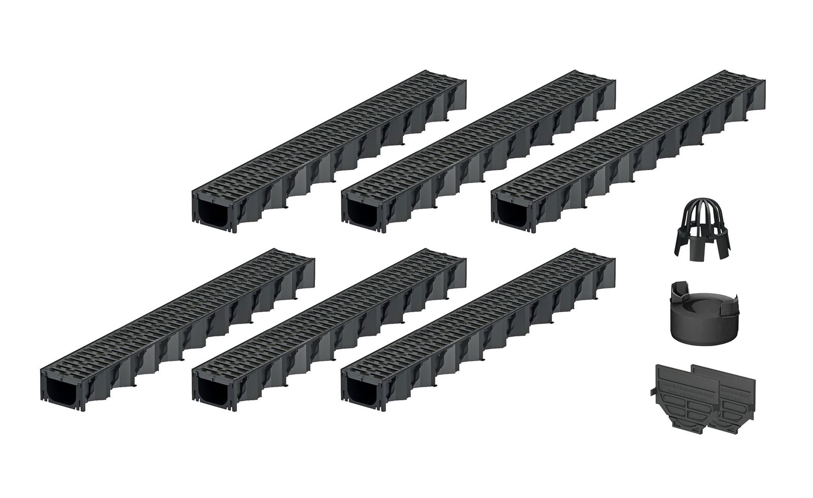 6x1m ACO Self&reg; Hexaline 2.0 Entw&auml;sserungsrinne mit Stegrost Microgrip + Ablauf Vertikal 