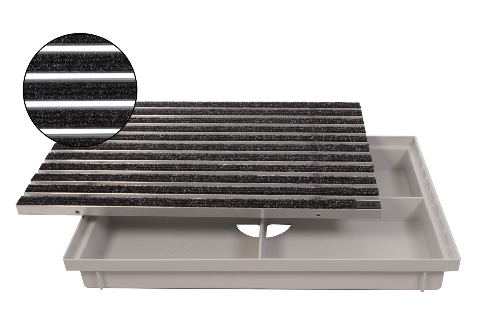 ACO Eingangsmatte Vario + Bodenwanne 75mm Kunststoff | 60x40cm | Rips Anthrazit 