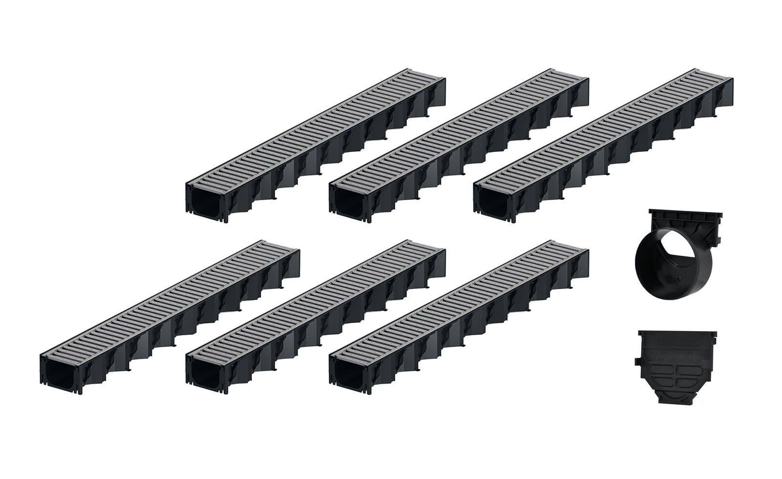 6x1m ACO Self&reg; Hexaline 2.0 Entw&auml;sserungsrinne Stegrost Stahl verzinkt Ablauf horizontal 