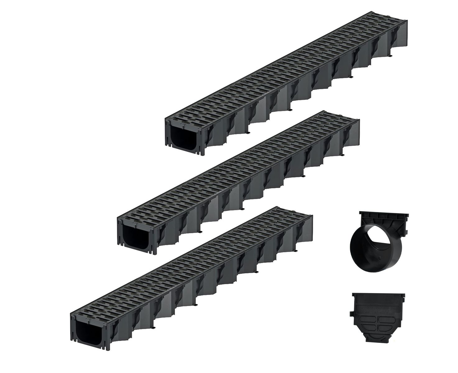 3x1m ACO Self&reg; Hexaline 2.0 Entw&auml;sserungsrinne mit Stegrost Microgrip + Ablauf horizontal 