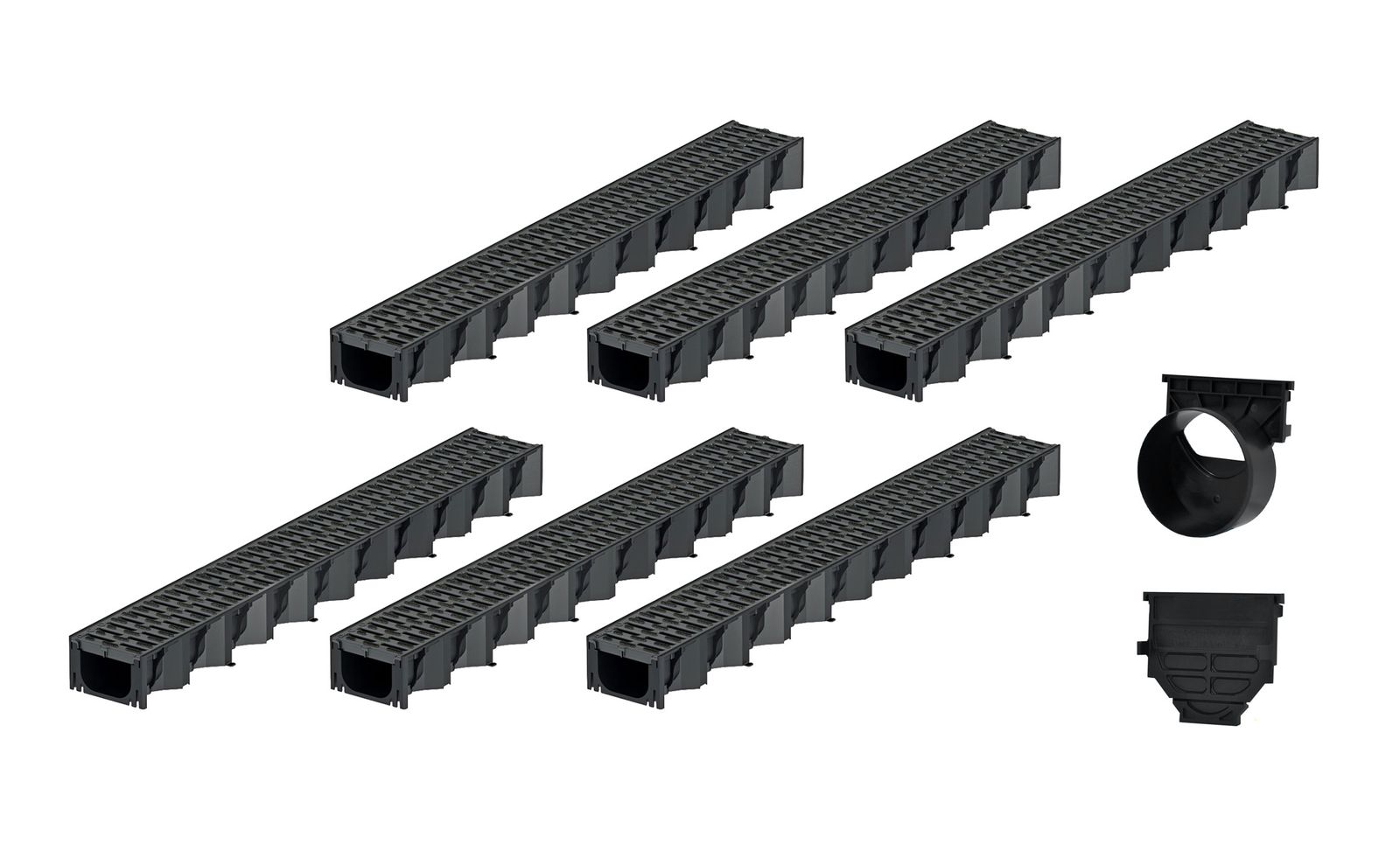 6x1m ACO Self&reg; Hexaline 2.0 Entw&auml;sserungsrinne mit Stegrost Microgrip + Ablauf horizontal 