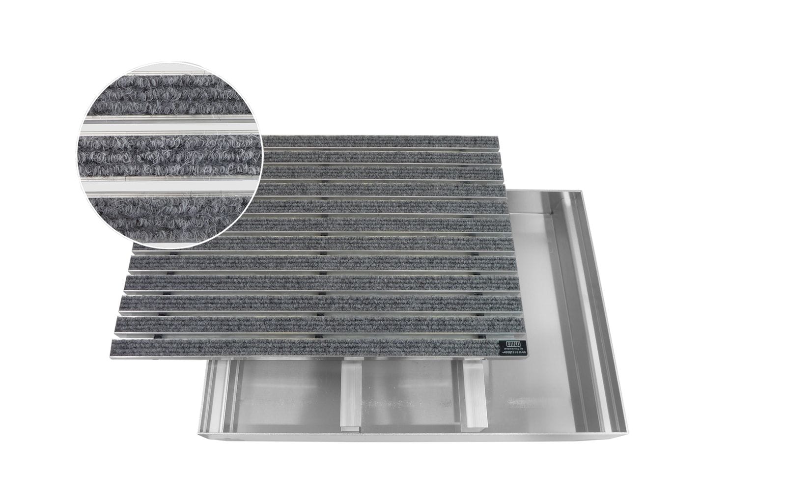 Emco Eingangsmatte DIPLOMAT + Bodenwanne 75mm Aluminium | 100x50cm | Rips Hellgrau 