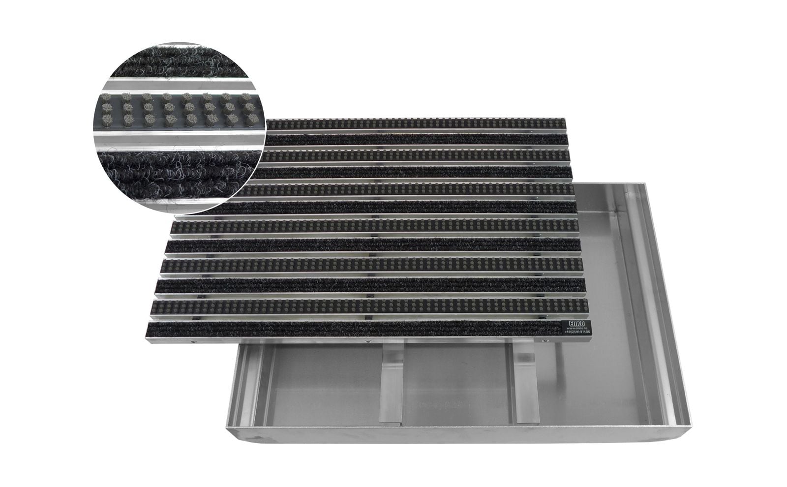 Emco Eingangsmatte DIPLOMAT + Bodenwanne 75mm Aluminium | 100x50cm | Rips Anthrazit + B&uuml;rsten Grau 