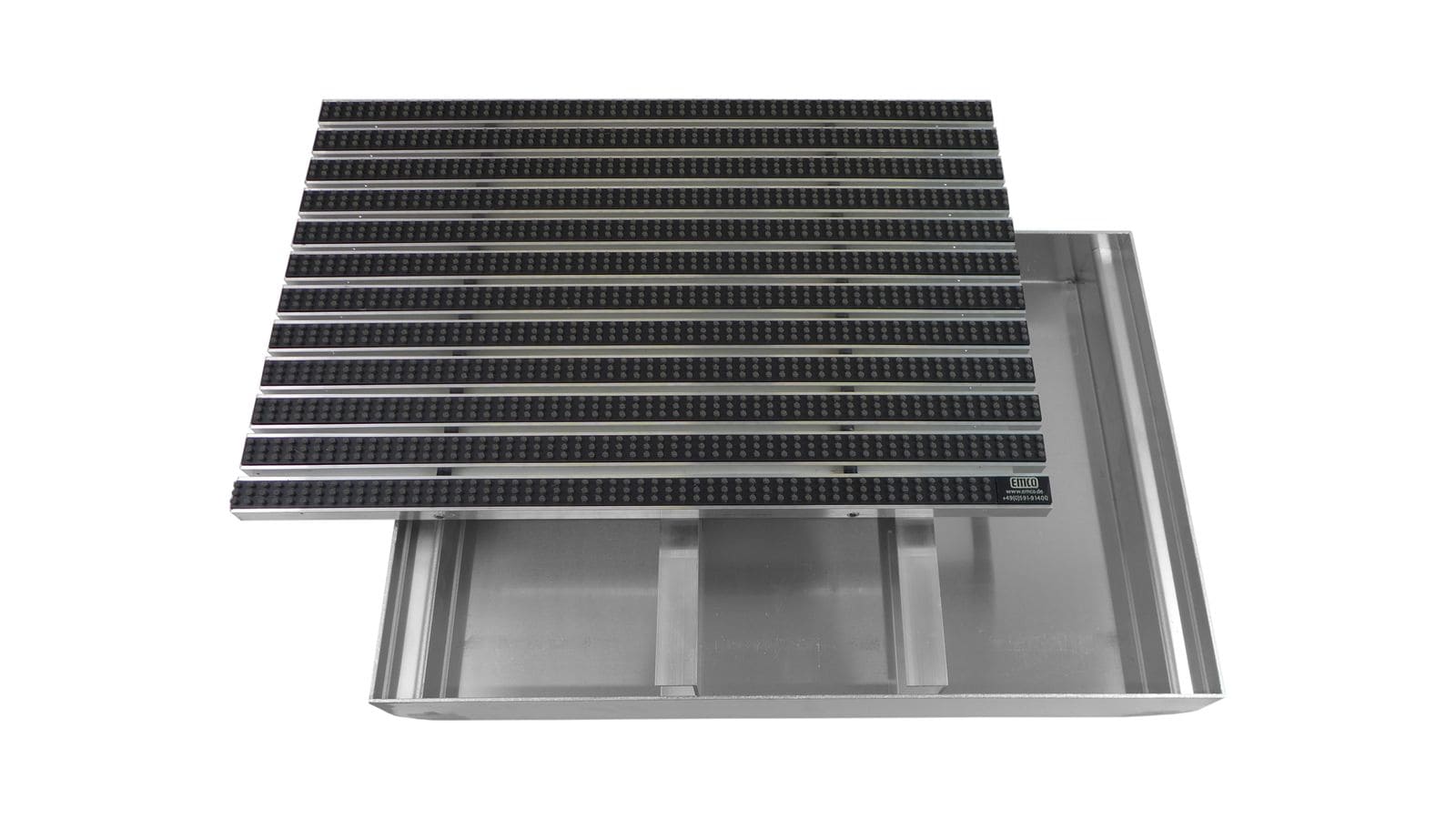 Emco Eingangsmatte DIPLOMAT + Bodenwanne 75mm Aluminium | 60x40cm | B&uuml;rsten Grau 