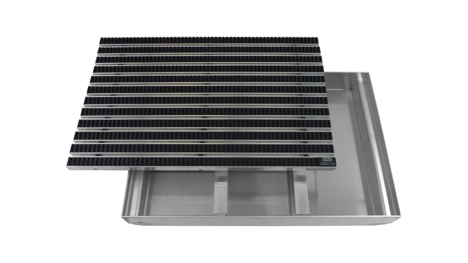Emco Eingangsmatte DIPLOMAT + Bodenwanne 75mm Aluminium | 100x50cm | B&uuml;rsten Schwarz 
