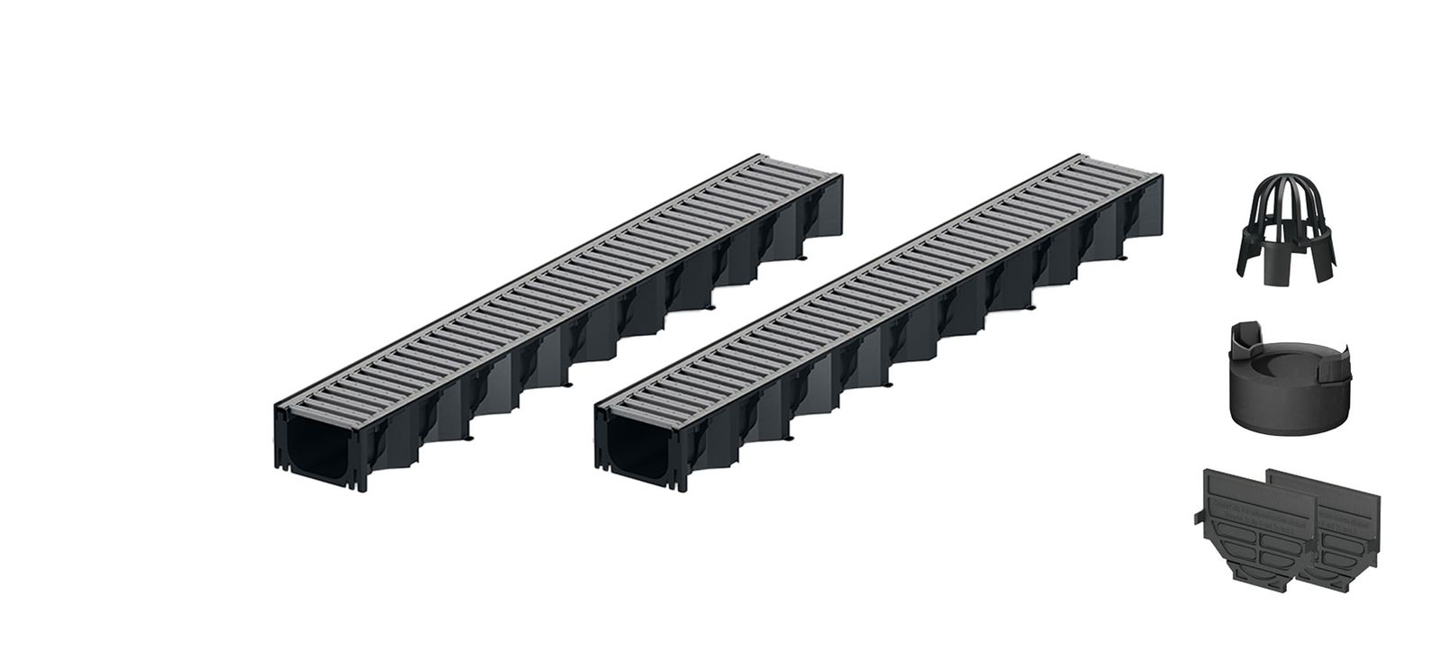 2x1m ACO Self&reg; Hexaline 2.0 Entw&auml;sserungsrinne Stegrost Stahl verzinkt + Ablauf Vertikal 