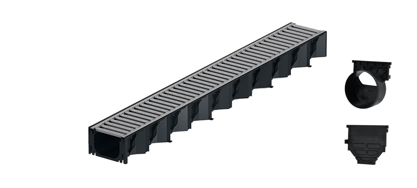 1m ACO Self&reg; Hexaline 2.0 Entw&auml;sserungsrinne Stegrost Stahl verzinkt + Ablauf Horizontal 