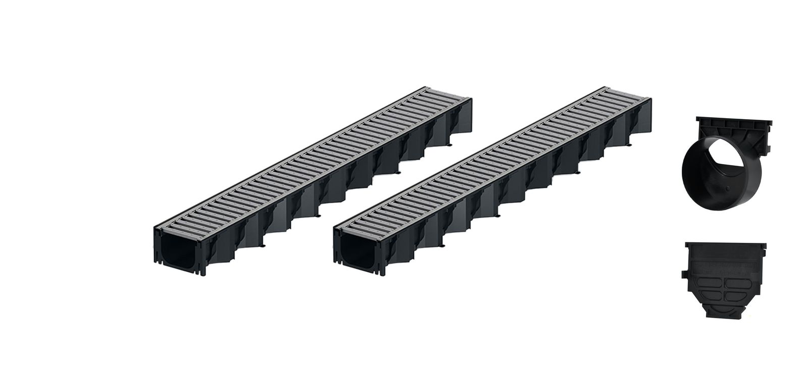 2x1m ACO Self&reg; Hexaline 2.0 Entw&auml;sserungsrinne Stegrost Stahl verzinkt + Ablauf Horizontal 