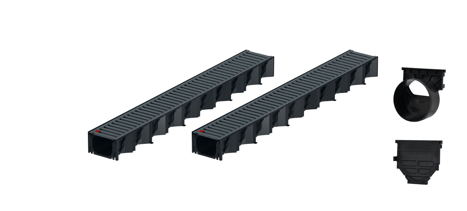 2x1m ACO Self&reg; Hexaline 2.0 Entw&auml;sserungsrinne mit Stegrost Stahl verzinkt, anthrazit pulverbeschichtet + Ablauf Horizontal 