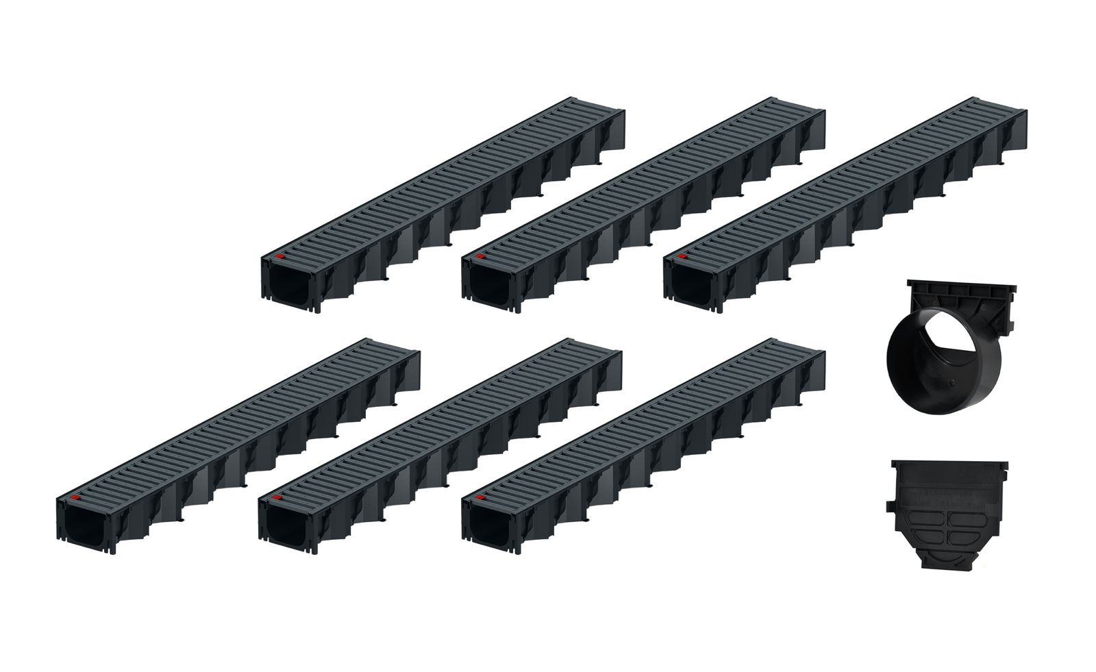 6x1m ACO Self&reg; Hexaline 2.0 Entw&auml;sserungsrinne mit Stegrost Stahl verzinkt, anthrazit pulverbeschichtet Ablauf horizontal 
