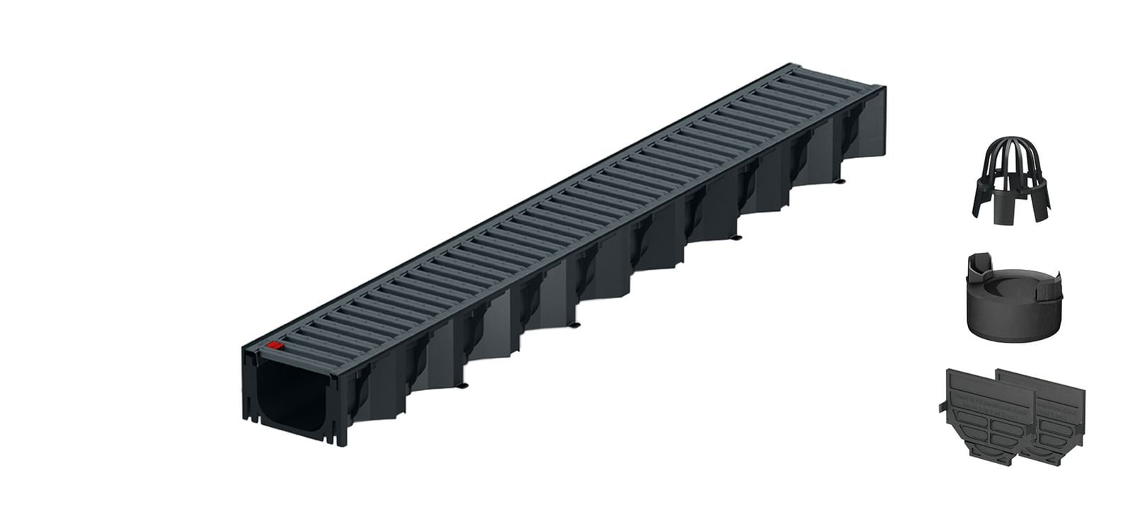 1m ACO Self&reg; Hexaline 2.0 Entw&auml;sserungsrinne mit Stegrost Stahl verzinkt, anthrazit pulverbeschichtet + Ablauf Vertikal 