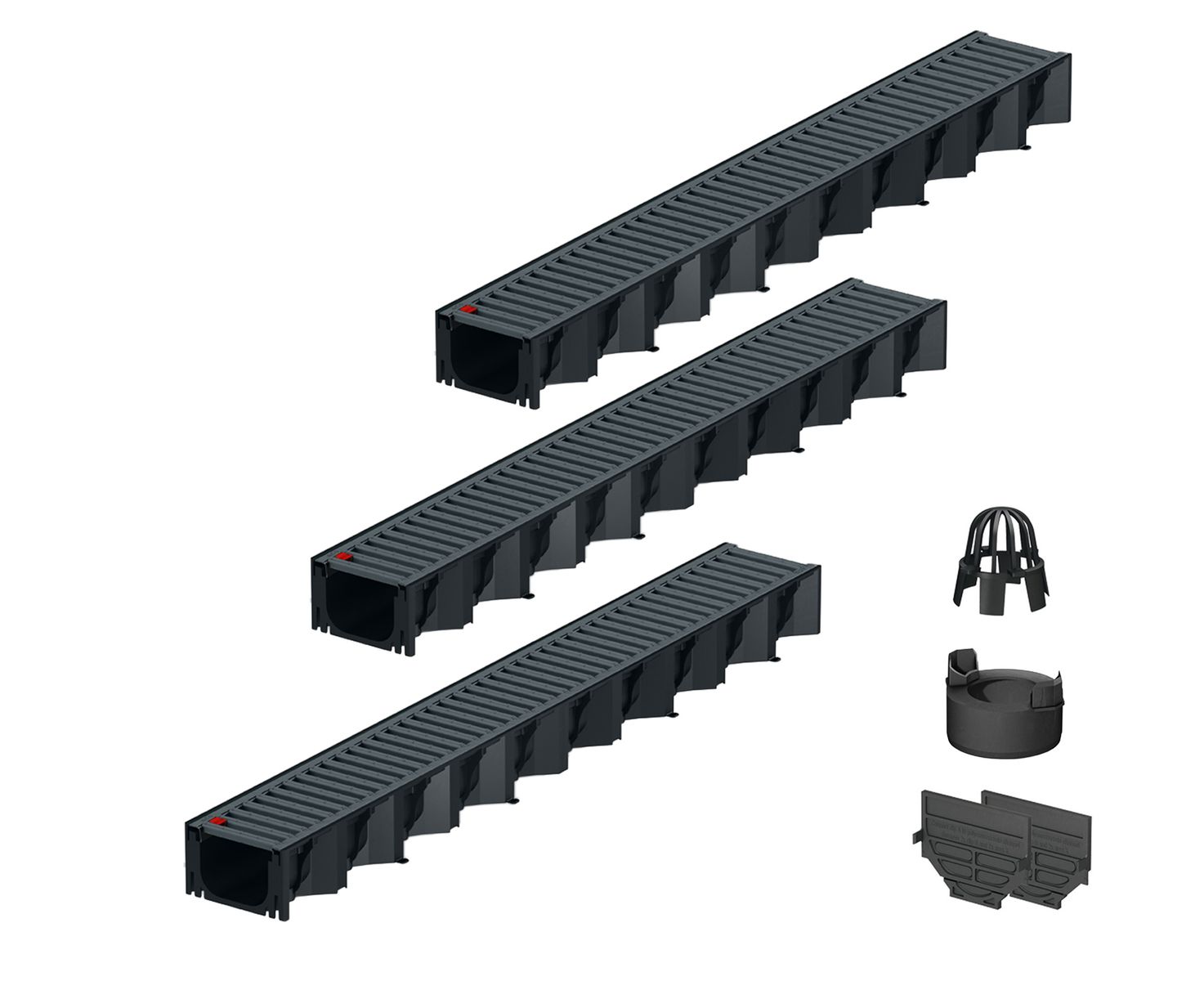 3x1m ACO Self&reg; Hexaline 2.0 Entw&auml;sserungsrinne mit Stegrost Stahl verzinkt, anthrazit pulverbeschichtet + Ablauf Vertikal 