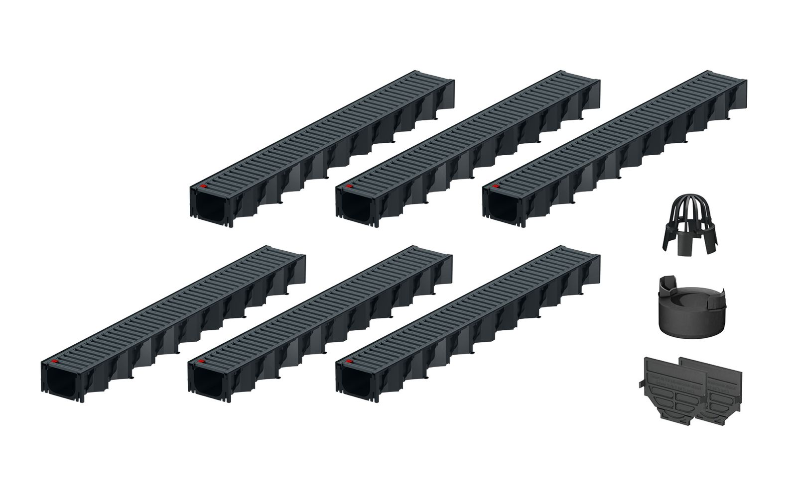6x1m ACO Self&reg; Hexaline 2.0 Entw&auml;sserungsrinne mit Stegrost Stahl verzinkt, anthrazit pulverbeschichtet Ablauf vertikal 