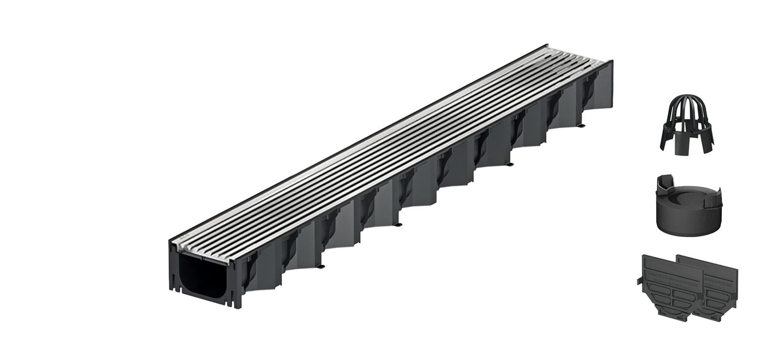 1m ACO Self&reg; Hexaline 2.0 Entw&auml;sserungsrinne mit Edelstahl L&auml;ngsstab Stegrost+ Ablauf Vertikal 