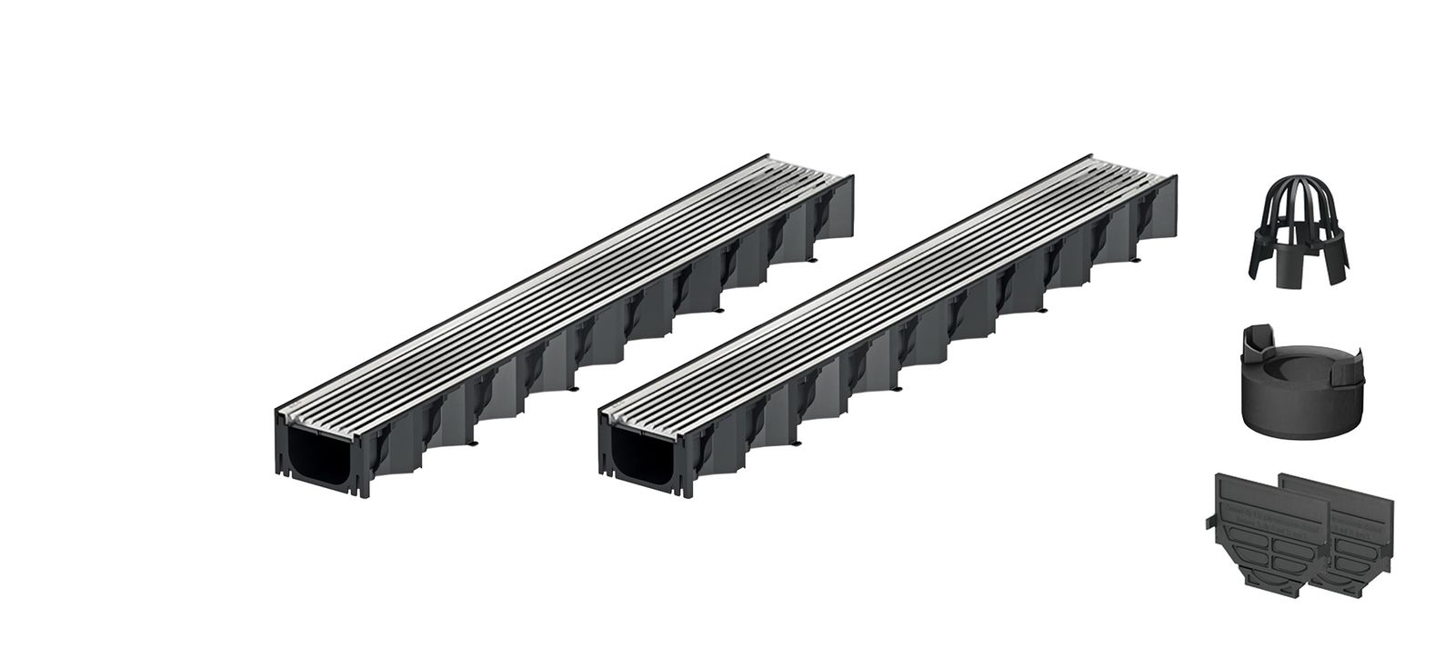 2x1m ACO Self&reg; Hexaline 2.0 Entw&auml;sserungsrinne mit Stegrost Edelstahl L&auml;ngststabrost + Ablauf Vertikal 