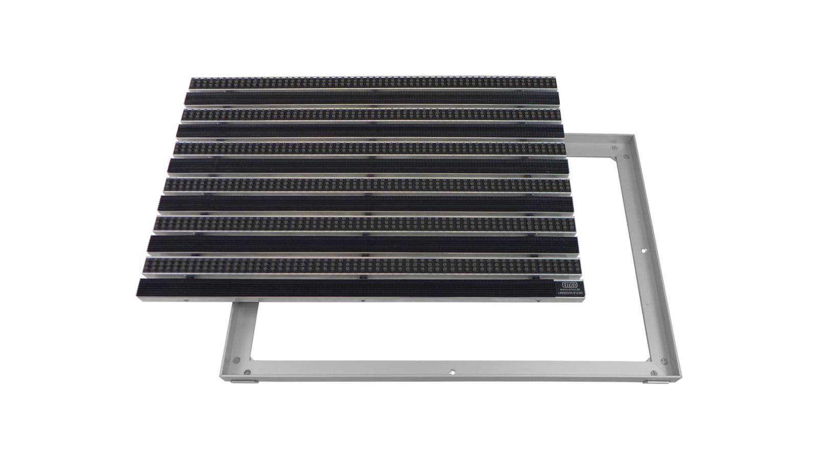 Emco Eingangsmatte DIPLOMAT + Rahmen 25mm Aluminium | 60x40cm | Gummi Schwarz + B&uuml;rsten Grau 